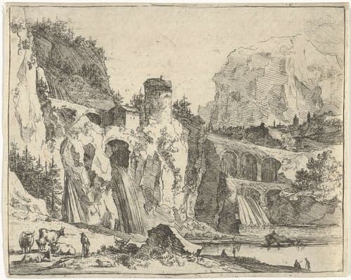 Berglandschap met drie watervallen