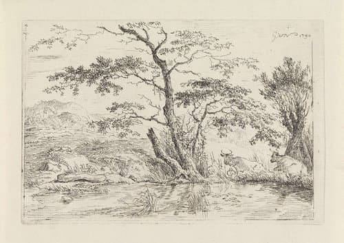 Landschap met koeien bij het water