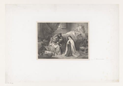 Biddende non bij ziek kind