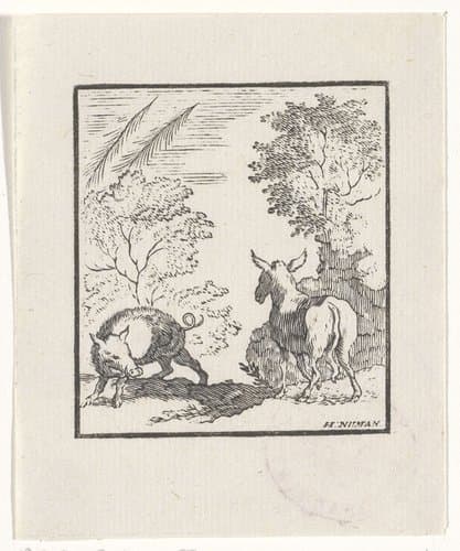 Voorstelling van een verhaal uit de Aesopus fabelen