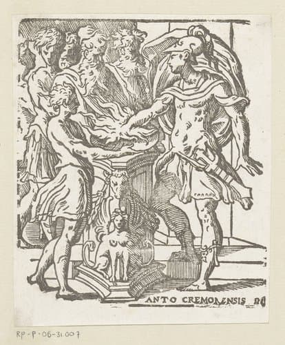 Mucius Scaevola steekt zijn hand in het vuur