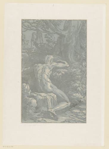 Naakte man in een landschap