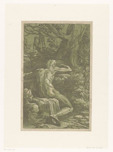 Naakte man in een landschap