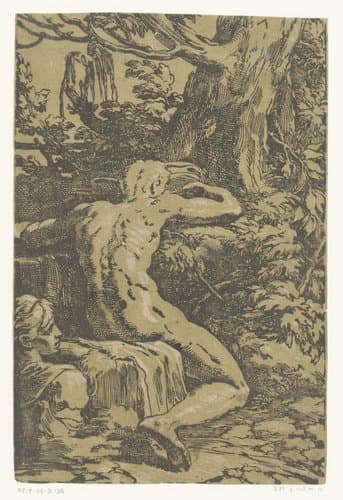 Naakte man in een landschap