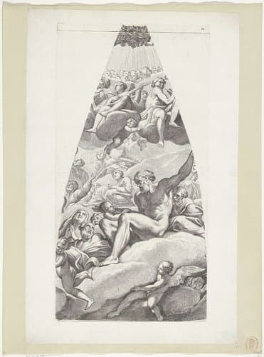 Abraham en Isaak met heiligen gezeten op een wolk