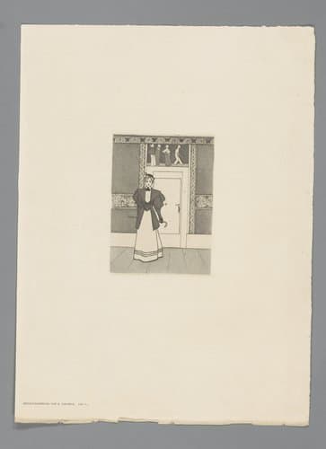 Interieur met vrouw voor een deurpost