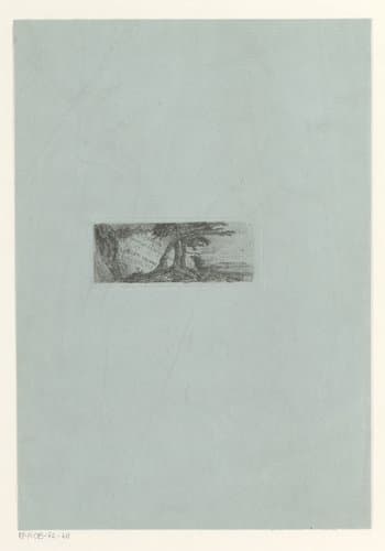 Titelprent met een landschap met drie bomen voor een rotsblok