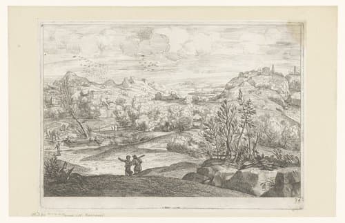 Landschap met figuren in een boot