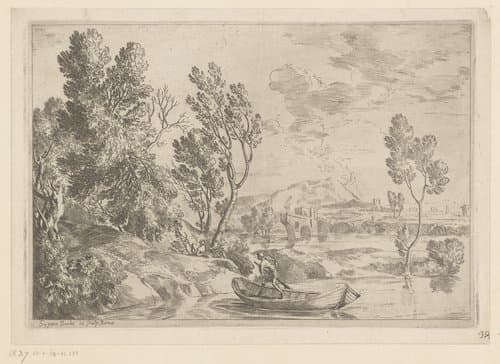 Rivierlandschap met man in sloep