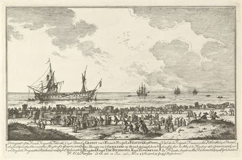 Franse fregat La Félicité door een Engels fregat op het strand gejaagd, 1761