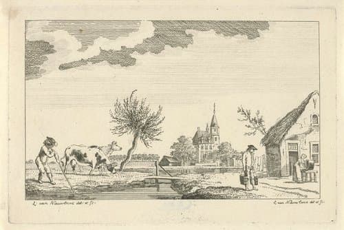 Dorpsgezicht met koeien