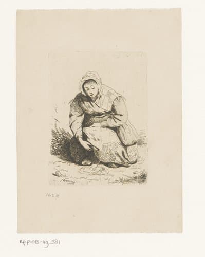 Gehurkte vrouw plast op de grond