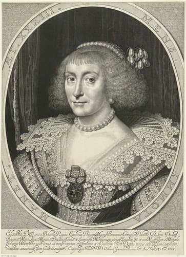 Portret van Elisabeth Stuart, keurvorstin van de Palts, koningin van Bohemen op 33-jarige leeftijd