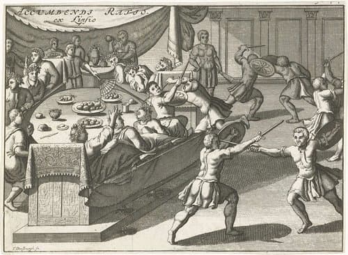 Mannen liggend aan eettafel kijken naar vechtende mannen