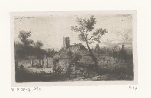 Gezicht op boerenerf en dorp