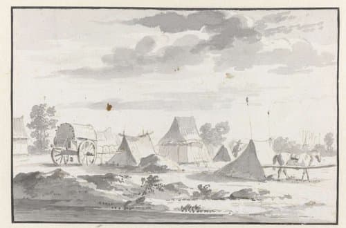 Gezicht op een kampement van het leger van Willem III nabij Leuven