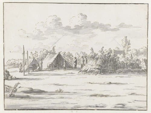 Gezicht op een kampement van het leger van Willem III bij Lembeek, Vlaams-Brabant