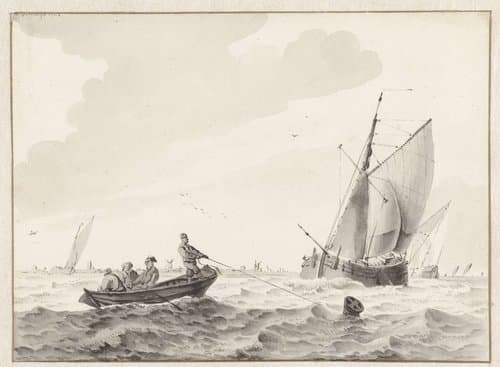 Golvend water met een roeiboot bij een boei