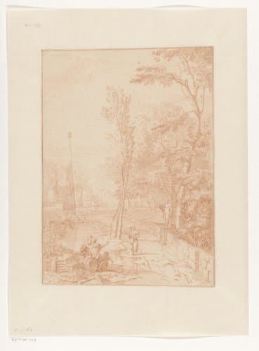 Arcadian Landscape with Figures near an Obelisk