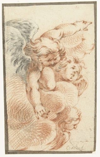 Drie cherubijnen in een wolk