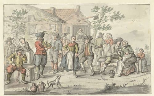 Vrolijk gezelschap voor een herberg