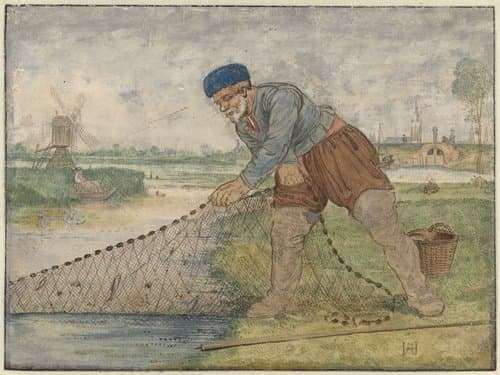 Visser die zijn net ophaalt