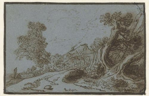 Weg tussen bomen bij een boerderij