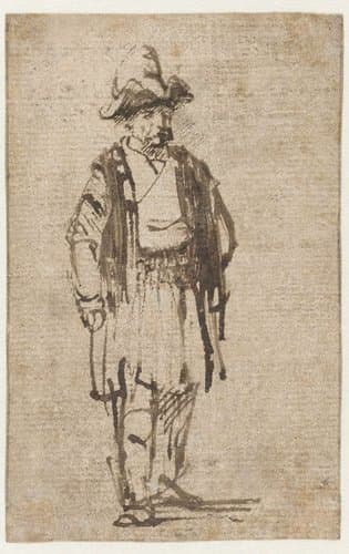 Staande man met hoed en korte jas