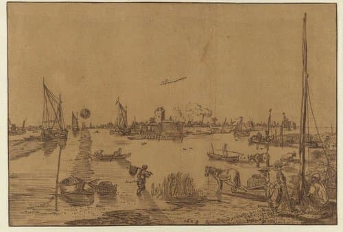 Brede rivier met op de achtergrond een vestingstad