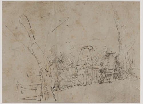Group of Figures at a Table in the Garden of a Tavern