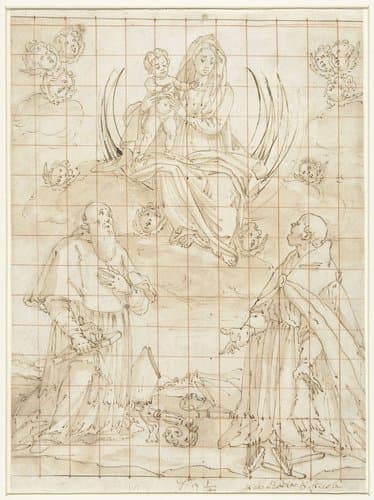 Madonna vereerd door twee heiligen