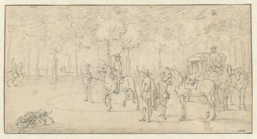 Riding Lesson in a Park, with a Carriage and Other Figures