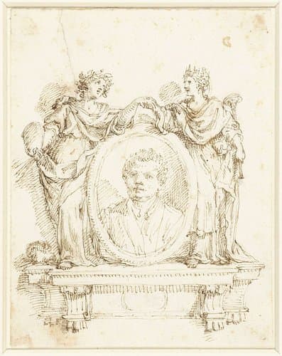 Schildersportret met aan weerszijden Schilderkunst en Fama