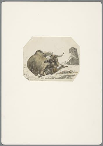 Herdersmeisje zittend achter een liggend rund