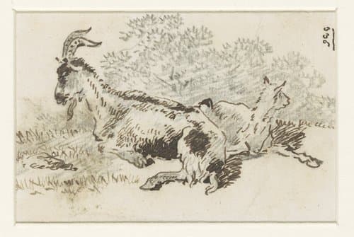 Geit en jong in een landschap