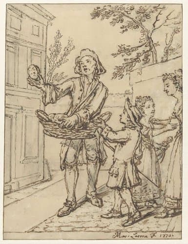 Jonge koopman bij drie kinderen