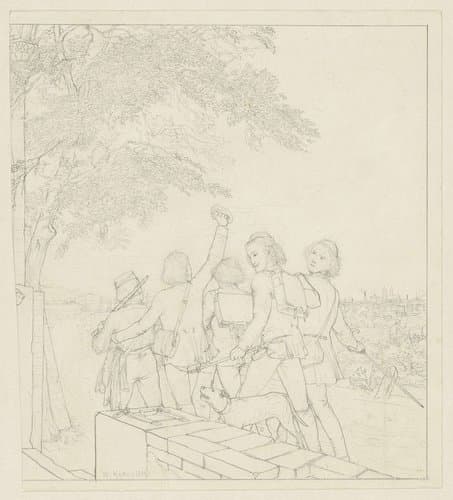 Studenten op de Wanderschaft met een hond