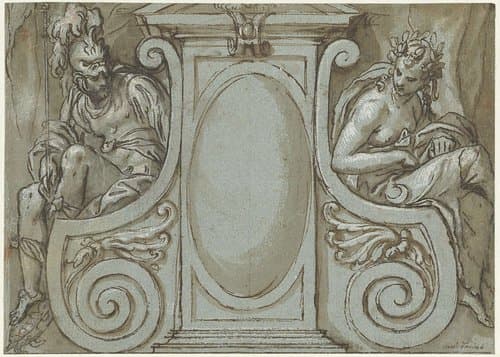 Deurbekroning met de figuren van Oorlog en Vrede