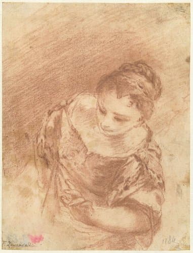 Borstbeeld van een zich vooroverbuigende jonge vrouw