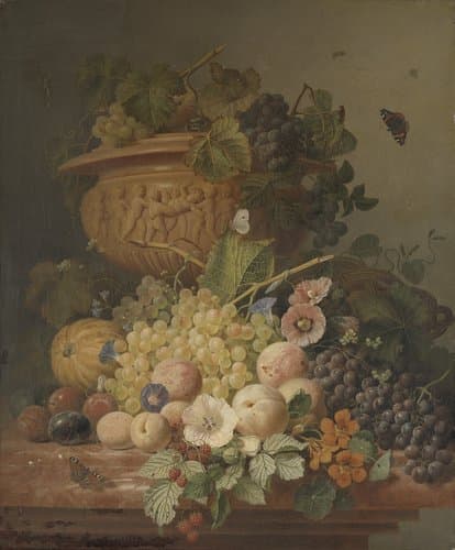 Stilleven met bloemen en vruchten