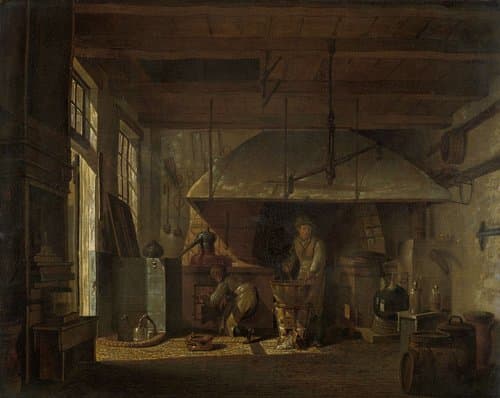 Interieur van het 'Stoockhuys' van apotheker A. d'Ailly bij het bolwerk aan de Zaagmolenpoort te Amsterdam