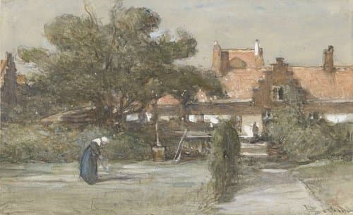 Binnenplaats van het Heilige Geesthofje aan de Palviljoensgracht in Den Haag