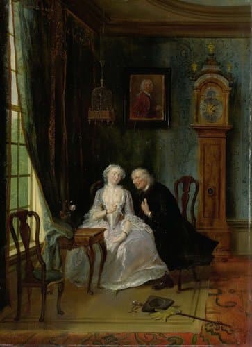 "Unseemly Love, perhaps a scene of the Widower Joost with Lucia, 2nd scene from the play ""De wanhebbelijke liefde"" by CJ van der Lijn "