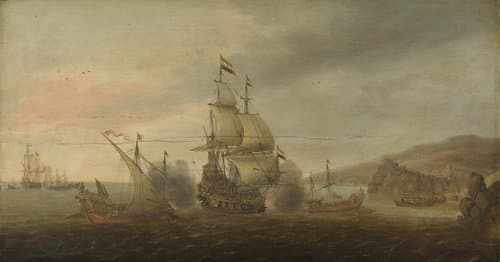Naval Battle between Dutch Men-of-War and Spanish Galleys