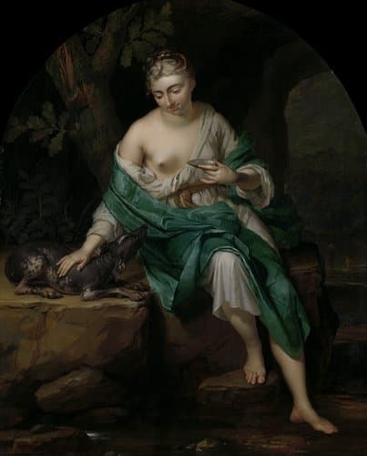 Allegorische vrouwenfiguur met een hond