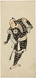 Actor Bandô Matatarô IV as Gempachibyôe in “Snowflakes: Plum Blossoms Kaomise” (“Mutsu no hana ume no kaomise”) by Katsukawa Shunsho