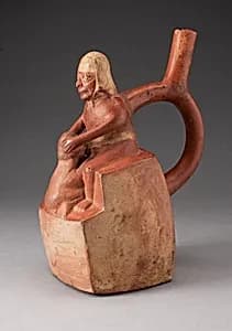 Handle Spout Vessel Depicting Oral Sex by Moche