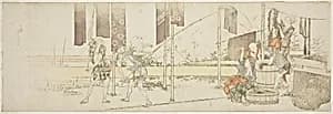 Hanging up dyed cloth by Katsushika Hokusai