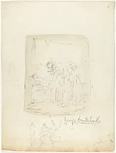 Sheet of Sketches with Self-Portrait by George Cruikshank