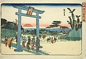 The Tomigaoka Hachiman Shrine at Fukagawa (Fukagawa Tomigaoka Hachiman), from the series "Famous Places in Edo (Koto meisho)" by Utagawa Hiroshige
